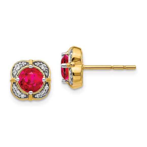 14k Yellow Gold Diamond & Ruby Fancy Earrings